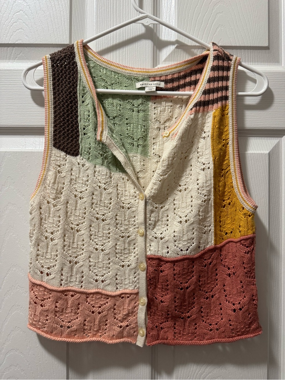 American Eagle Outfitters Cream, Pink, Rust & Mustard Patchwork Knit
